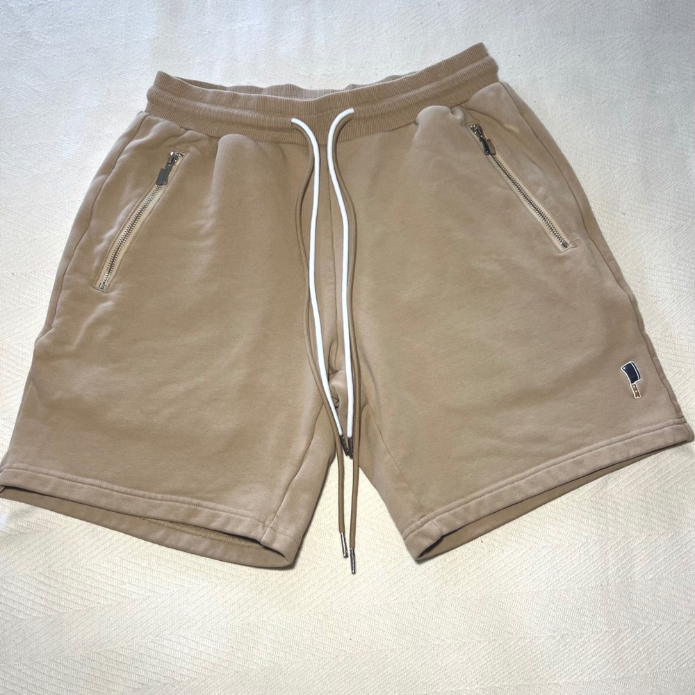 Lamb Chops Cleaver Shorts Mens Medium Tan Khaki Fleece Lounge Streetwear Zipper